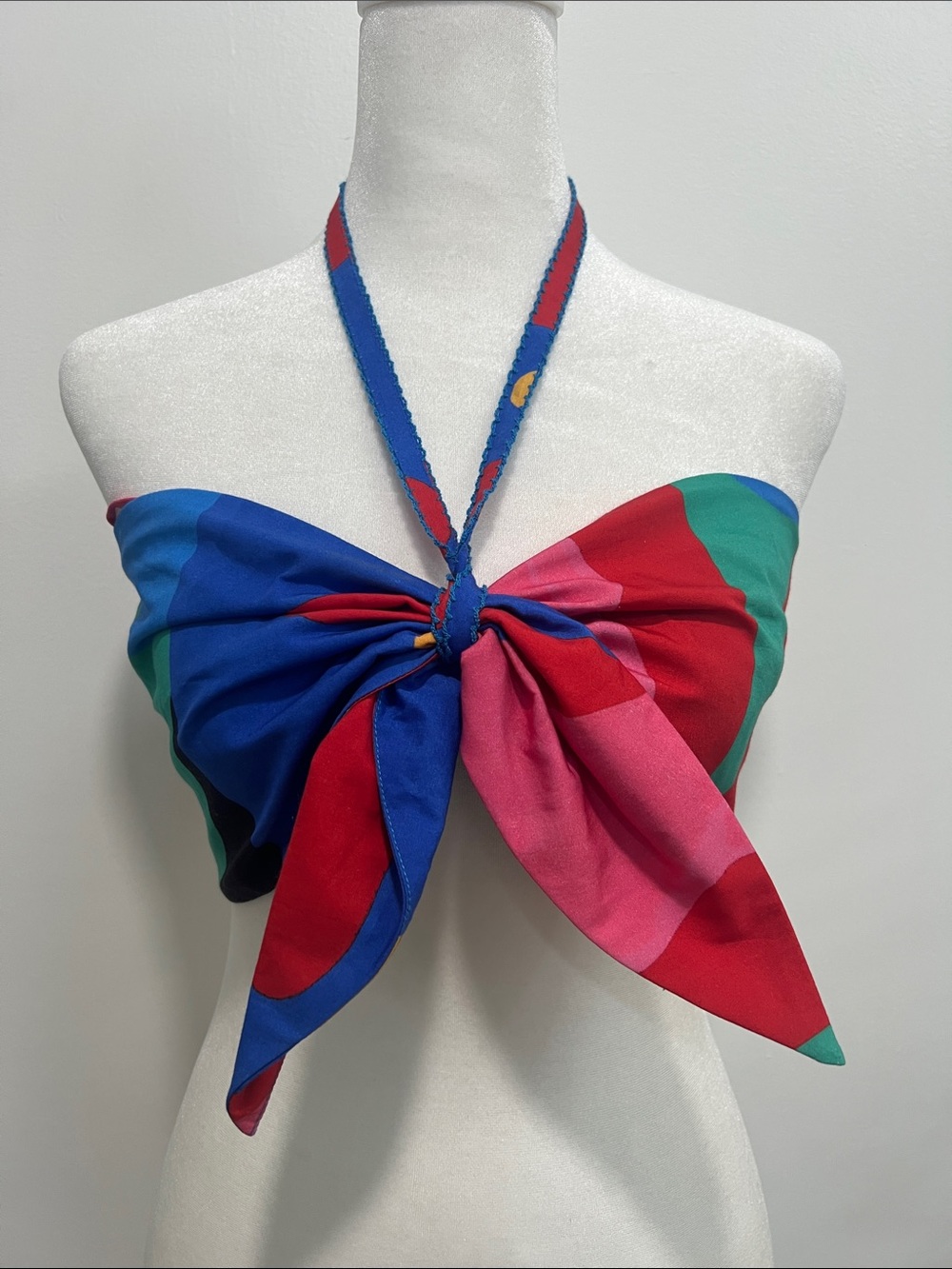 Bright Multicolor Knot-Front Scarf Wrap - Blue, Red, Pink, Green